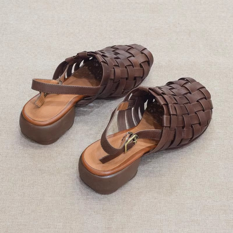Retro Handmade Cowhide Woven Roman Sandals