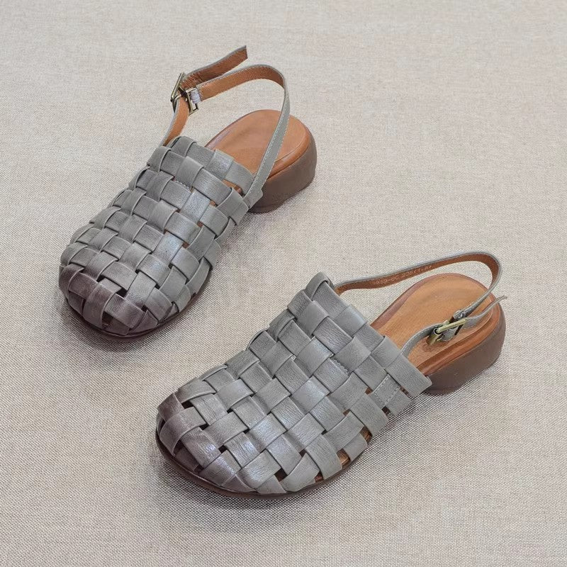 Retro Handmade Cowhide Woven Roman Sandals