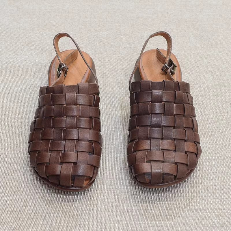 Retro Handmade Cowhide Woven Roman Sandals