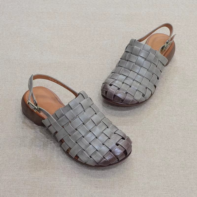 Retro Handmade Cowhide Woven Roman Sandals