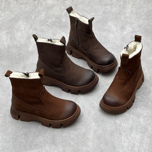 Retro Plush Women Leather Boots