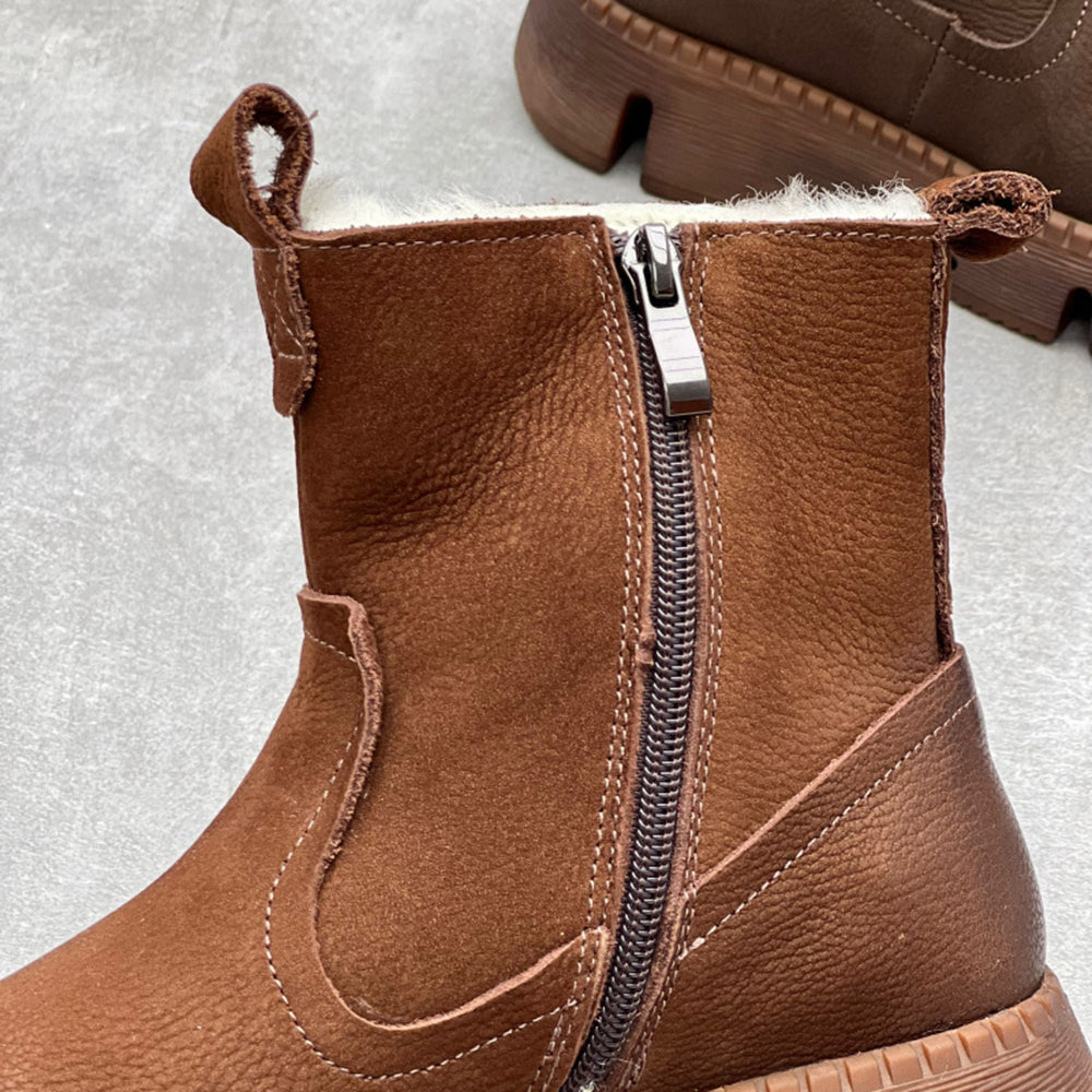 Retro Plush Women Leather Boots