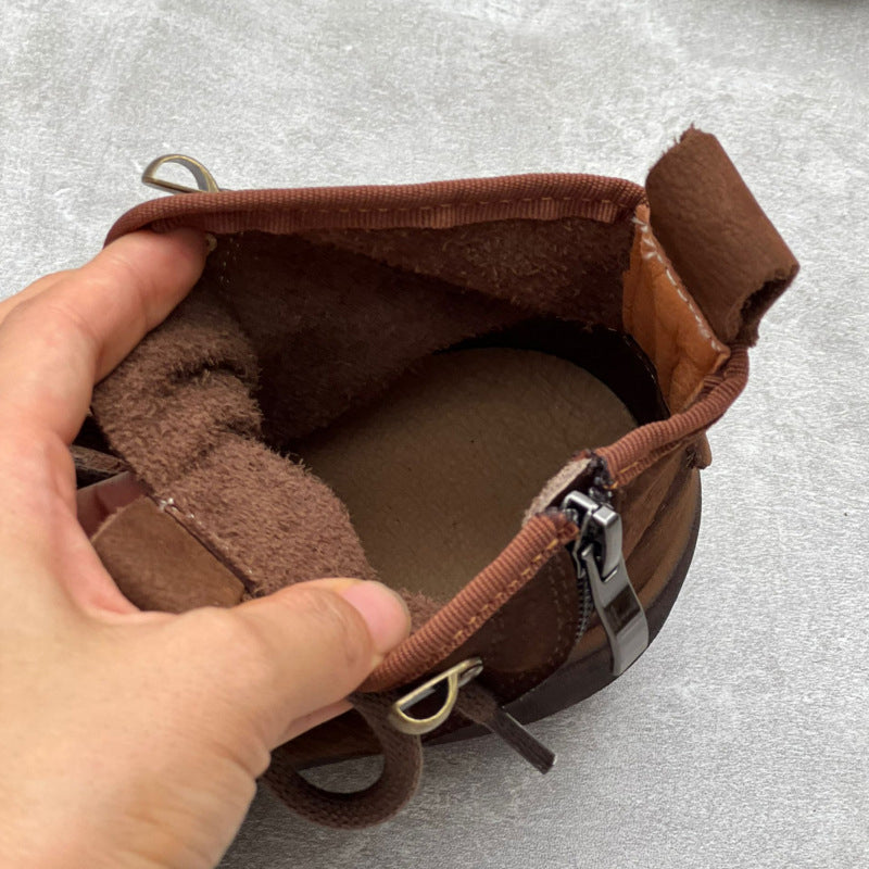 Retro Round Toe Lace-up Casual Leather Boots