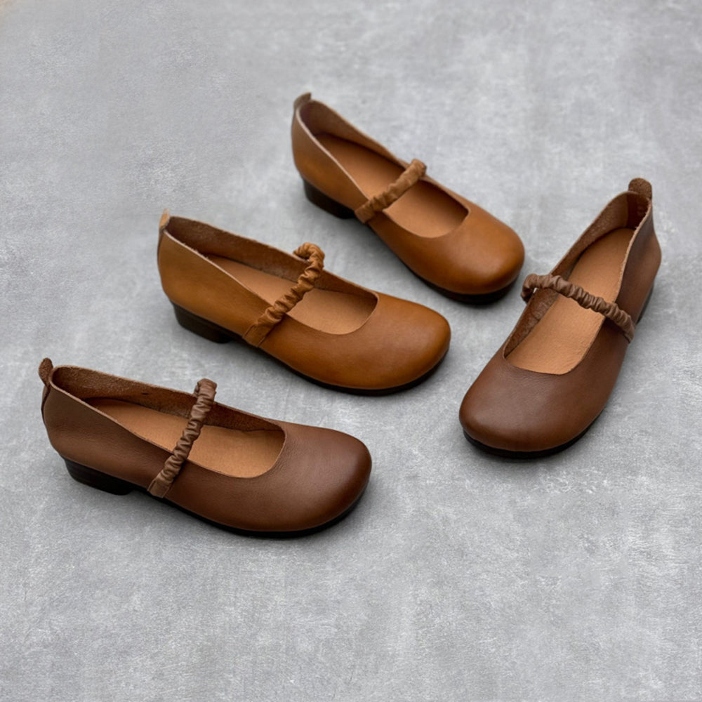 Retro Ruched Belt Leather Shoes