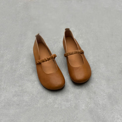 Retro Ruched Belt Leather Shoes