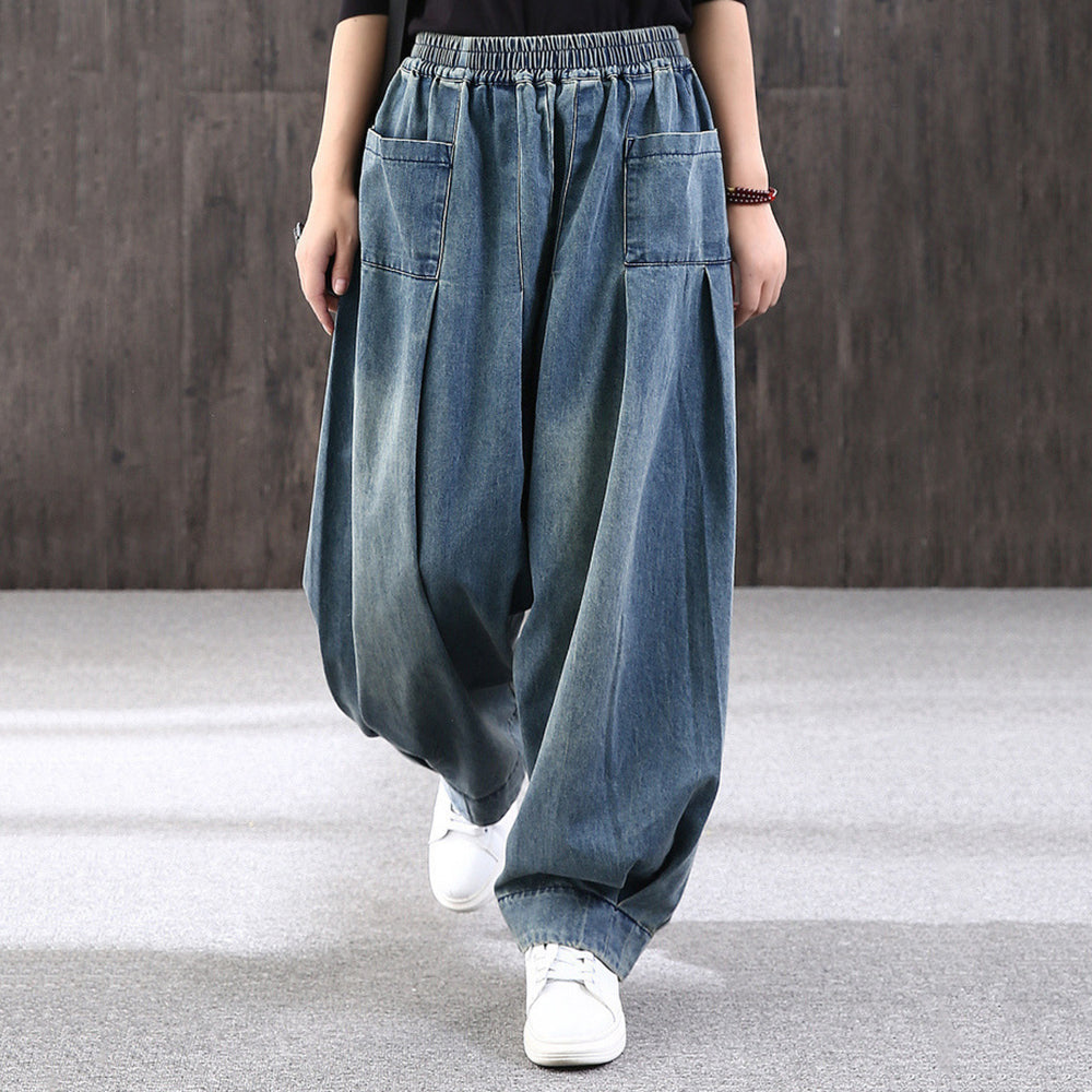 Retro Ruched Loose Fit Harem Jeans