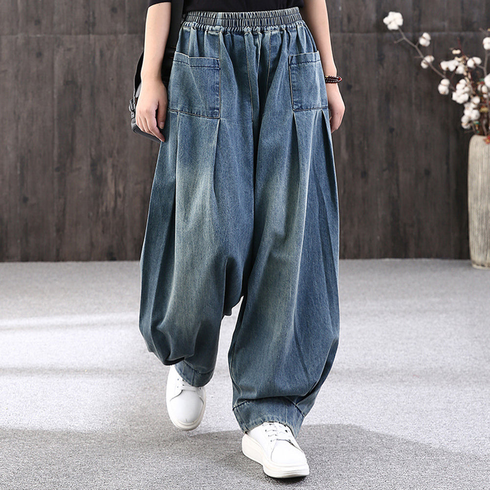 Retro Ruched Loose Fit Harem Jeans