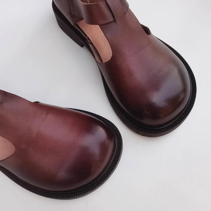 Retro Soft British-Style Wide-Toe Leather Shoes