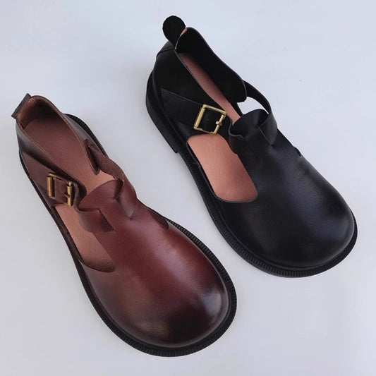 Retro Soft British-Style Wide-Toe Leather Shoes