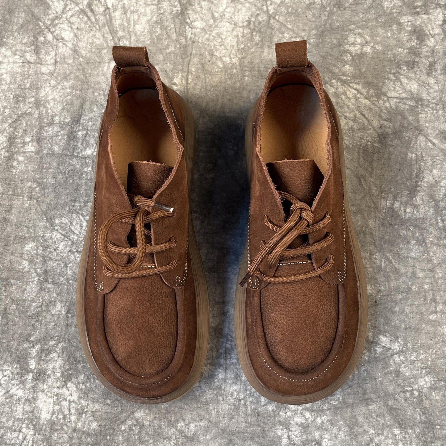 Retro Women Handmade Round Toe Lace Up Casual Leather Shoes