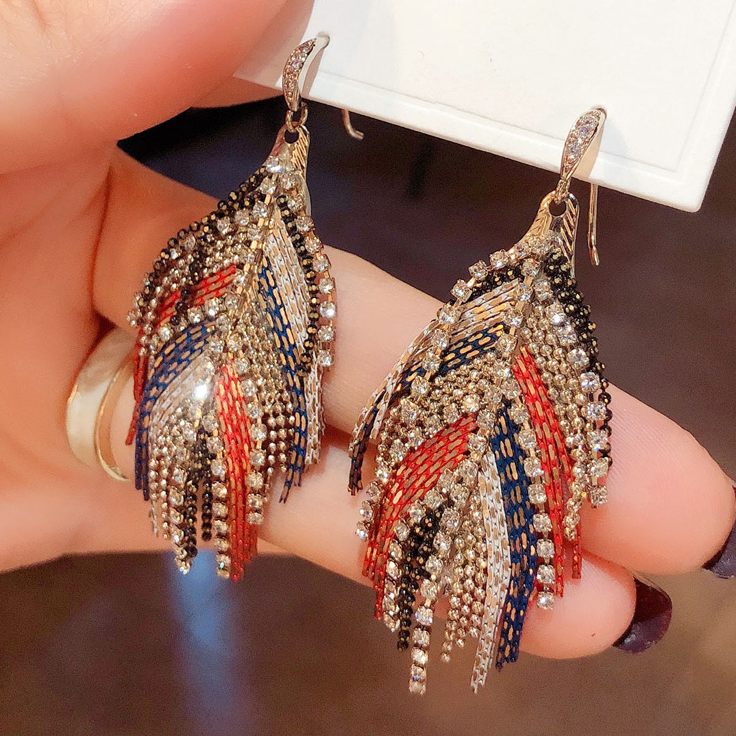 Rhinestone Feather Earrings