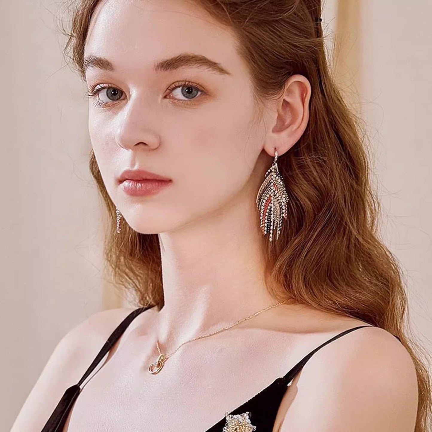 Rhinestone Feather Earrings