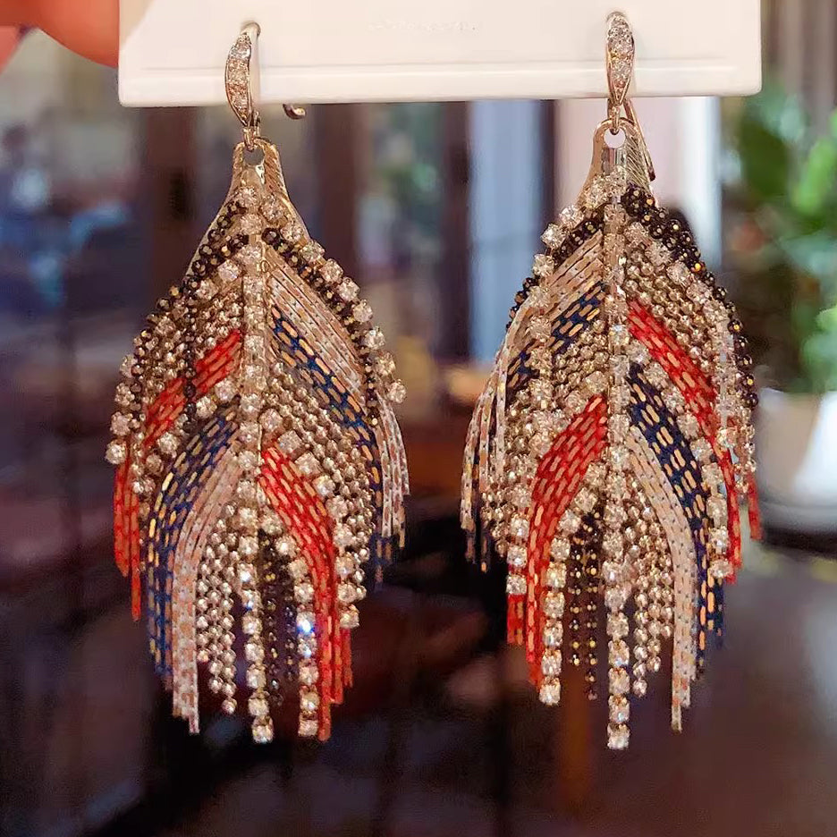 Rhinestone Feather Earrings