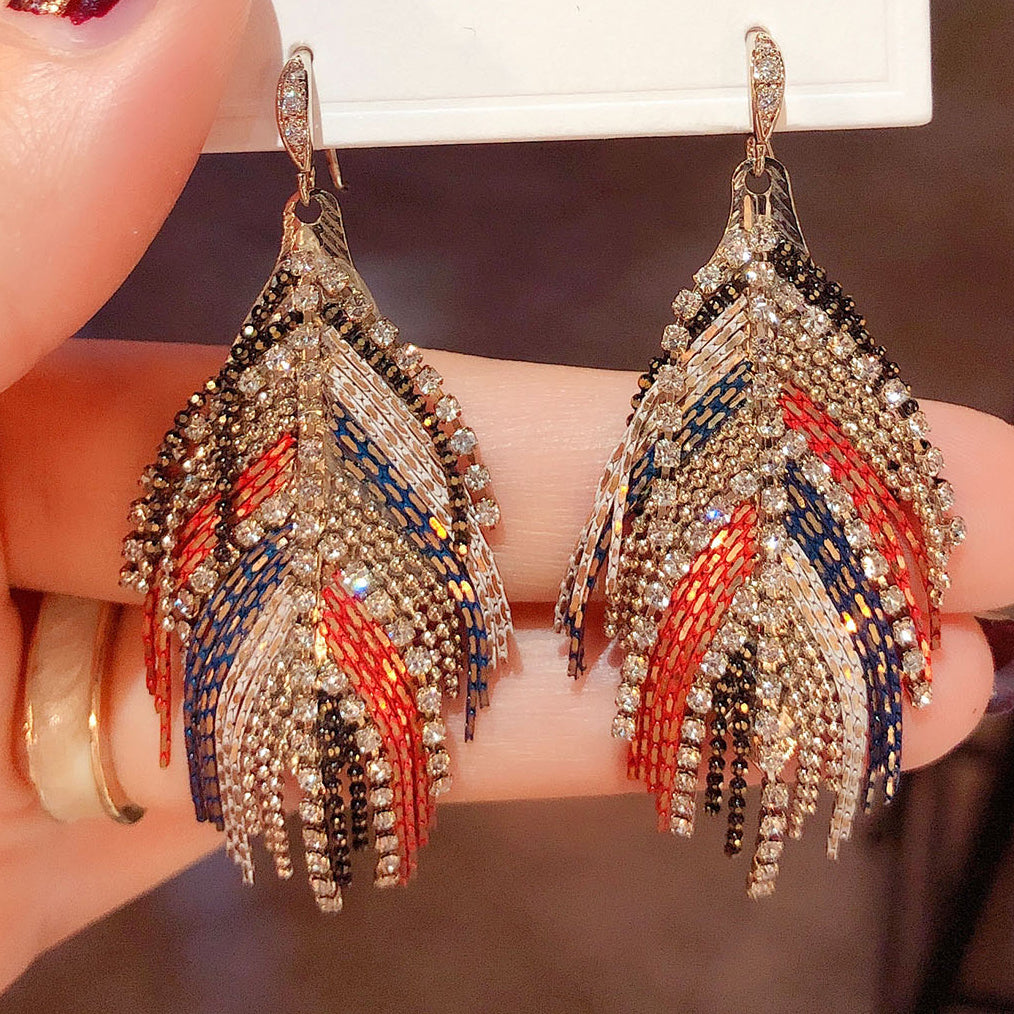 Rhinestone Feather Earrings