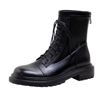 Round Toe Leather Lace-up Martin Boots
