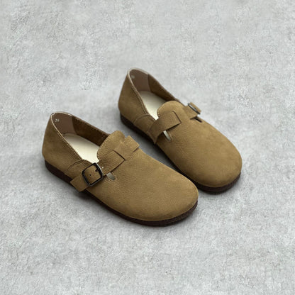 Slip-On Soft Leather Flats With Buckle Accents