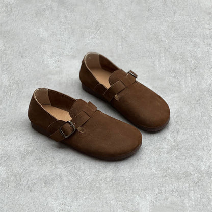 Slip-On Soft Leather Flats With Buckle Accents