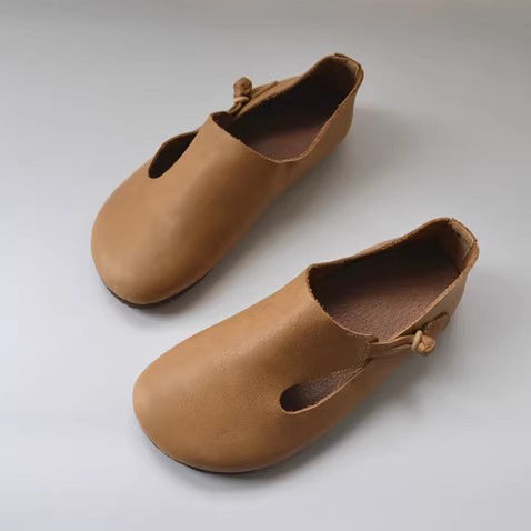 Slip-on Knob Knot Leather Soft Flat Shoes