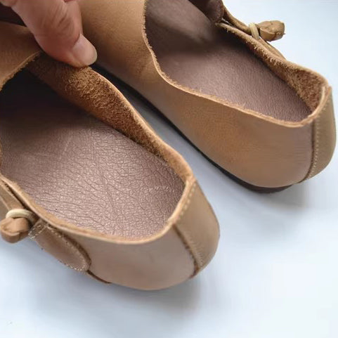 Slip-on Knob Knot Leather Soft Flat Shoes