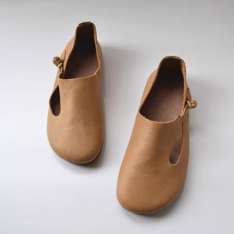 Slip-on Knob Knot Leather Soft Flat Shoes