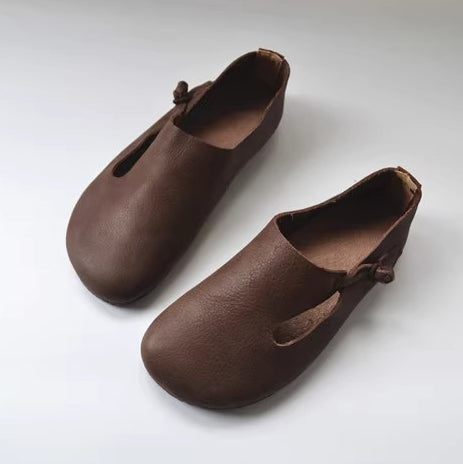 Slip-on Knob Knot Leather Soft Flat Shoes