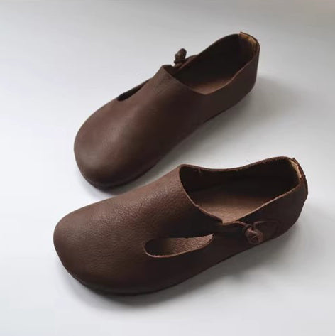 Slip-on Knob Knot Leather Soft Flat Shoes