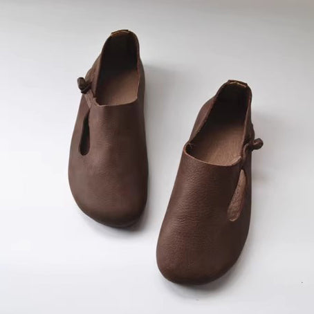 Slip-on Knob Knot Leather Soft Flat Shoes
