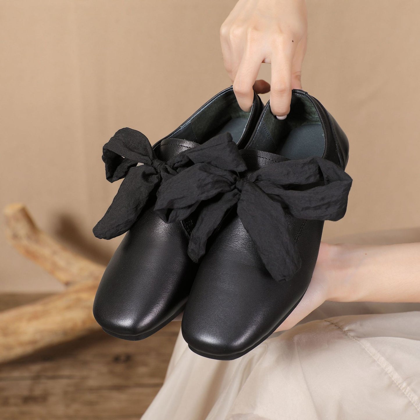 Solid Casual Lace-up Bows Flat Shoes