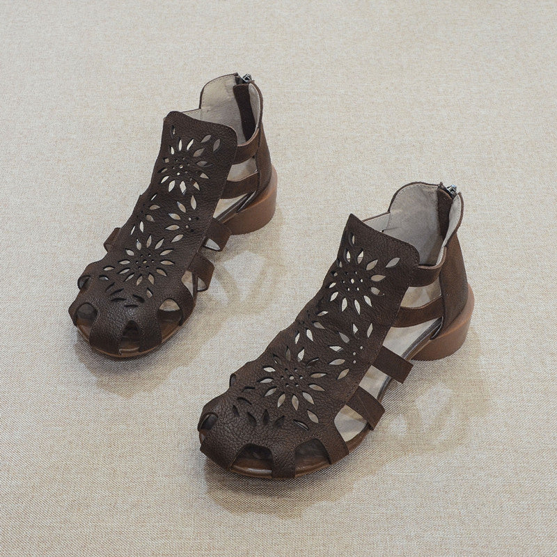 Summer Leather Flower-Hollow Roman Sandals