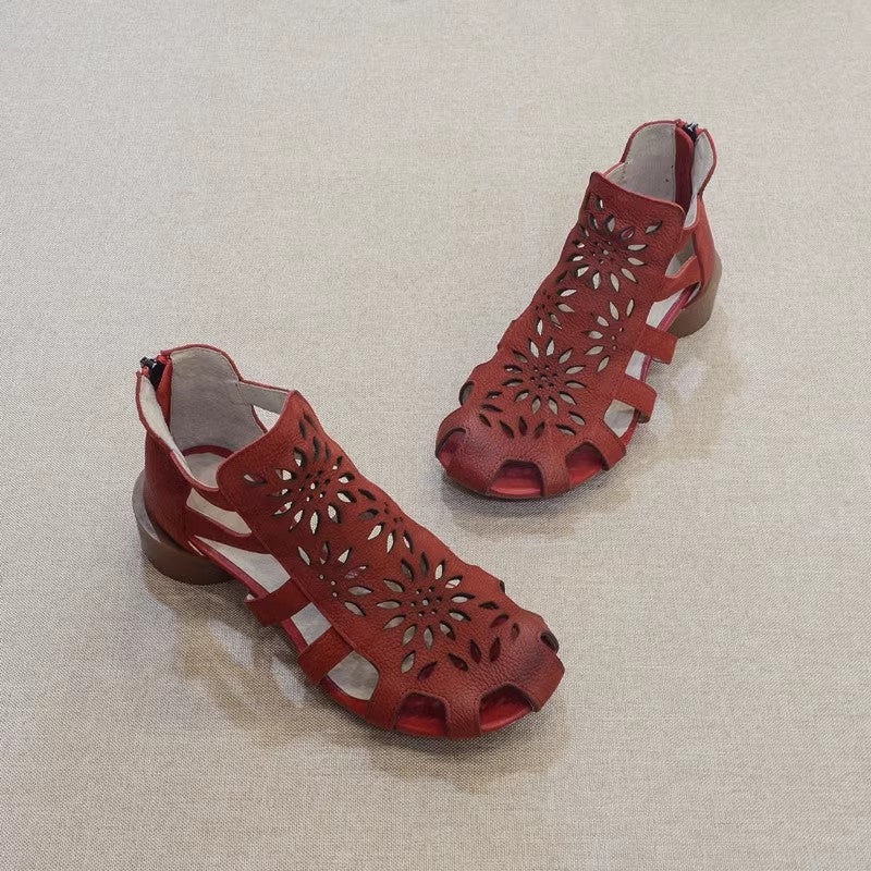 Summer Leather Flower-Hollow Roman Sandals