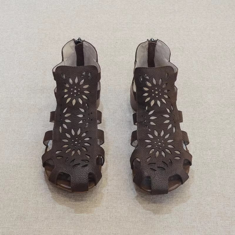 Summer Leather Flower-Hollow Roman Sandals