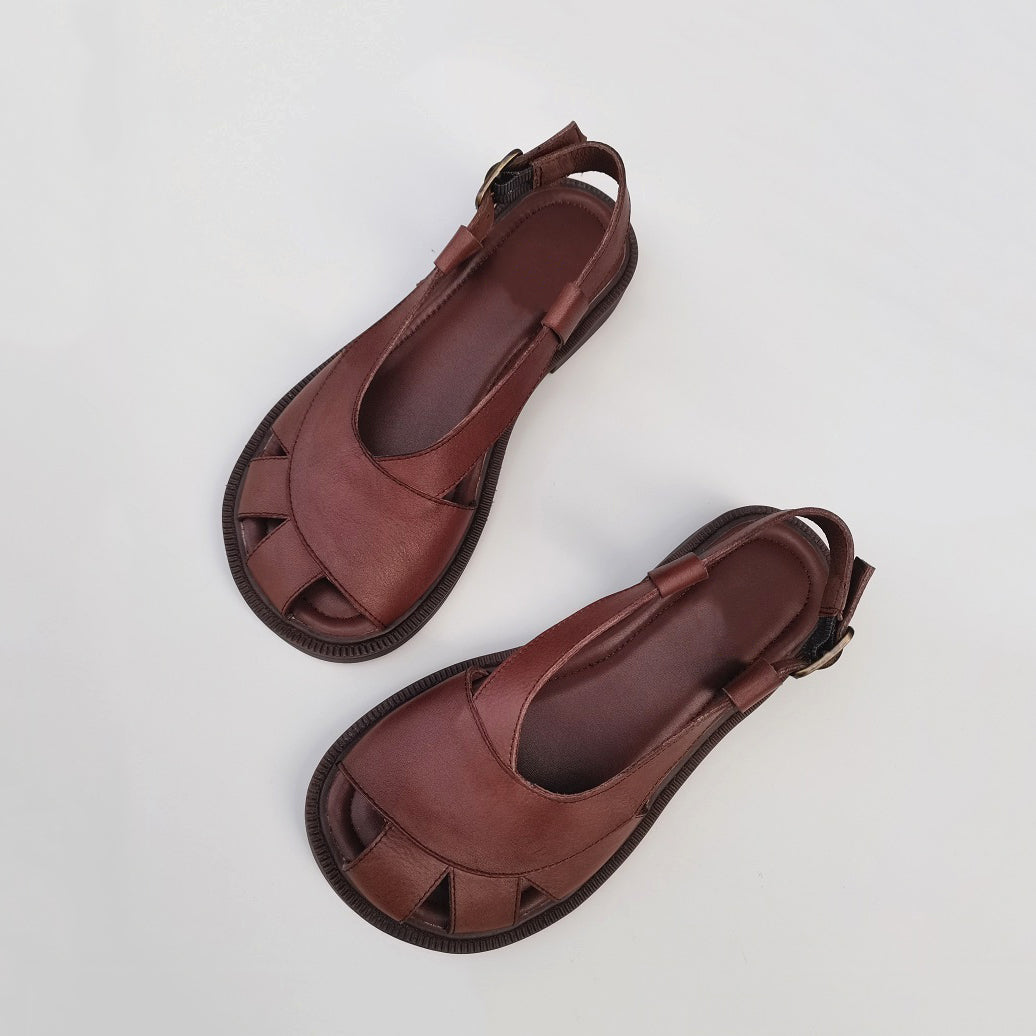 Summer Retro British Style Soft Leather Sandals