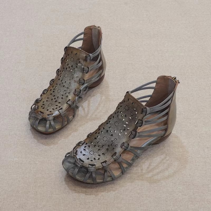 Summer Unique Leather Low Heel Roman Sandals