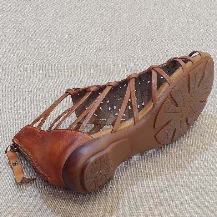 Summer Unique Leather Low Heel Roman Sandals