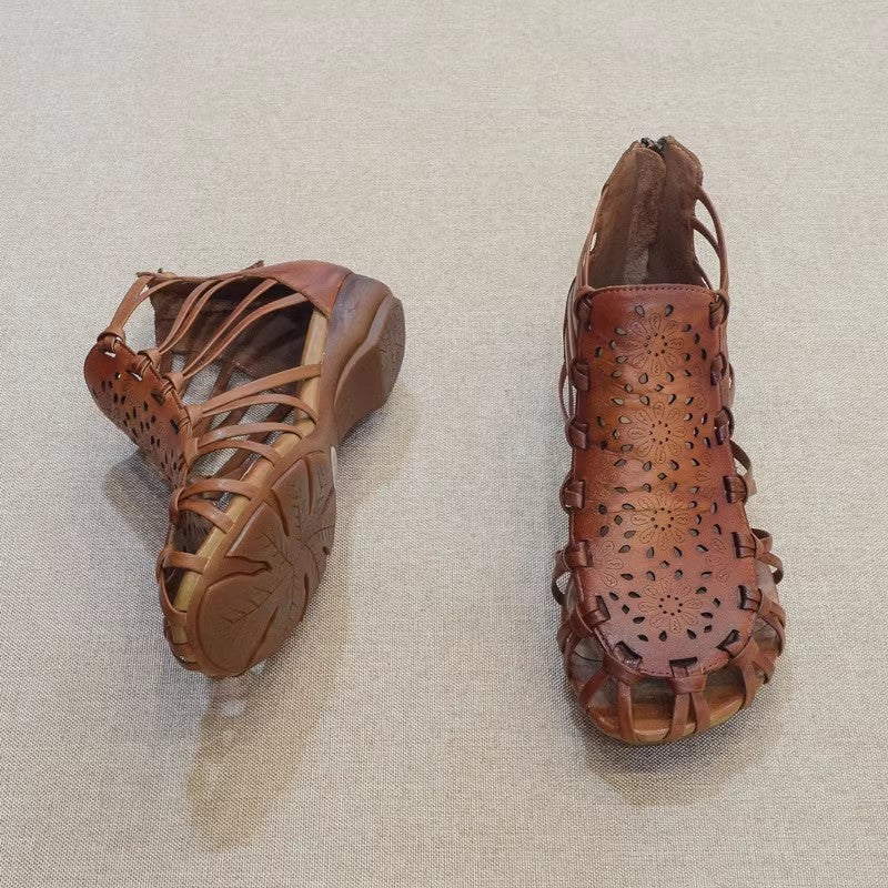 Summer Unique Leather Low Heel Roman Sandals