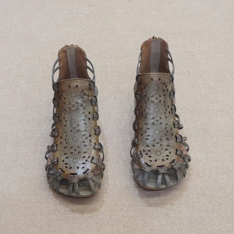 Summer Unique Leather Low Heel Roman Sandals