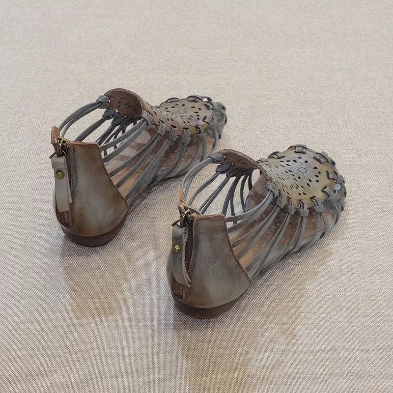 Summer Unique Leather Low Heel Roman Sandals