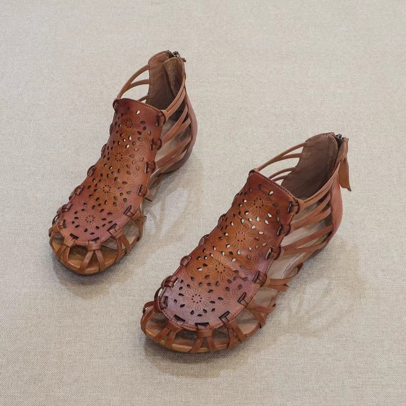 Summer Unique Leather Low Heel Roman Sandals