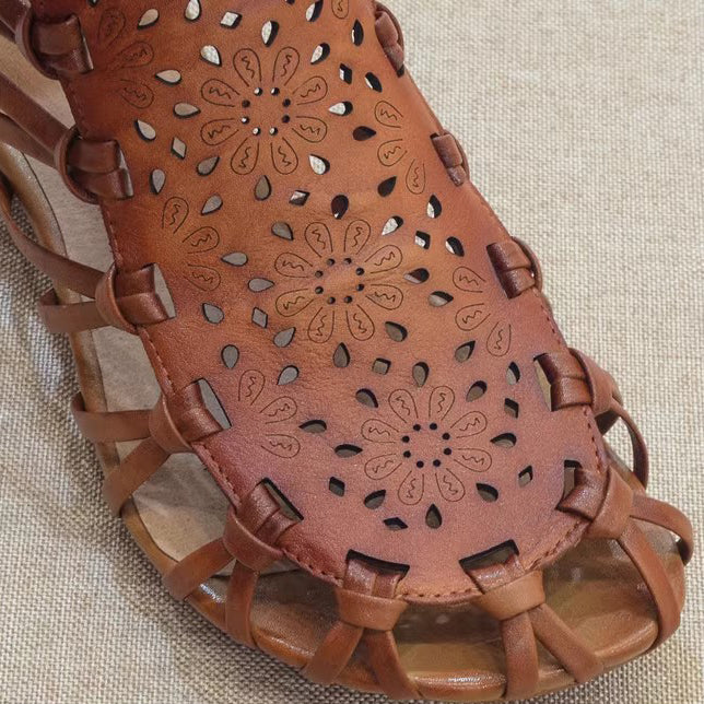 Summer Unique Leather Low Heel Roman Sandals