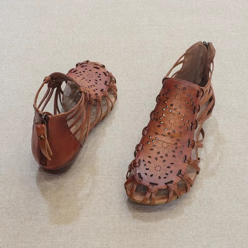 Summer Unique Leather Low Heel Roman Sandals