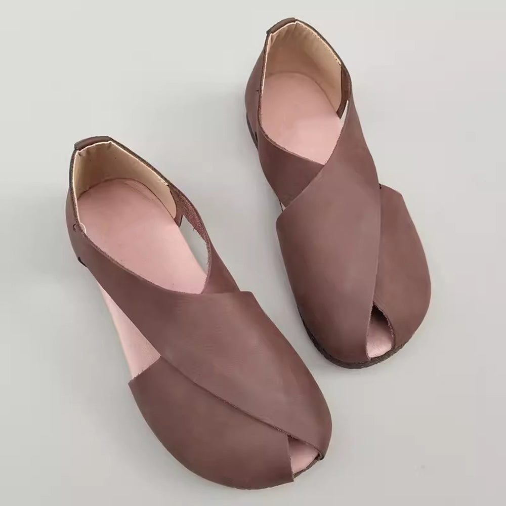 Vintage Casual Peep Toe Leather Sandals