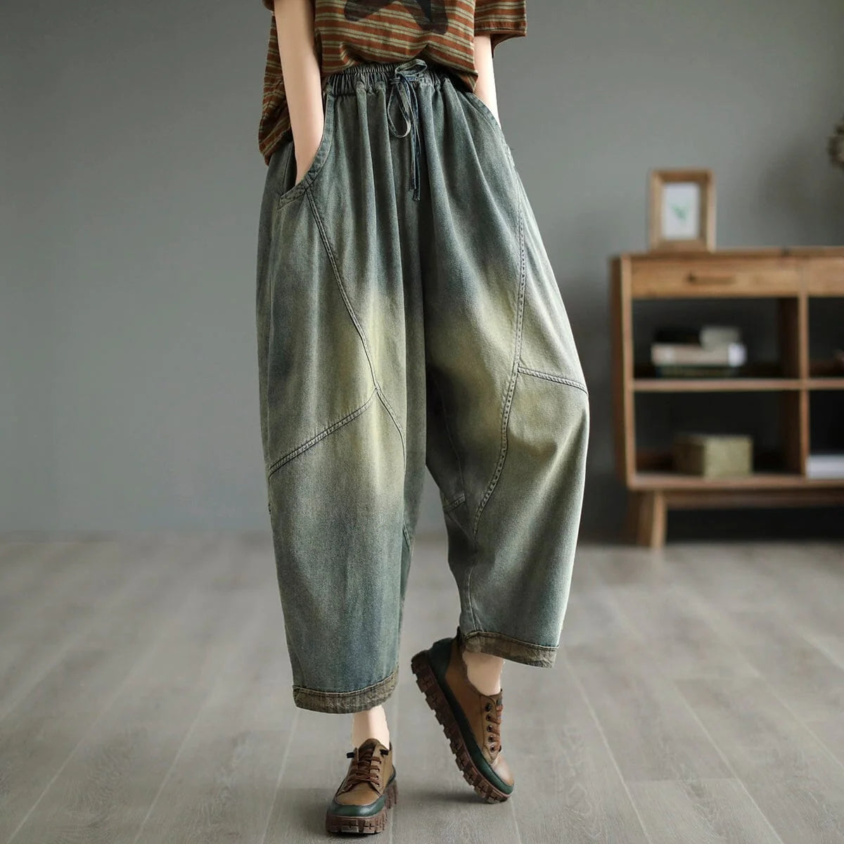 Vintage Distressed High Rise Wide Leg Jeans