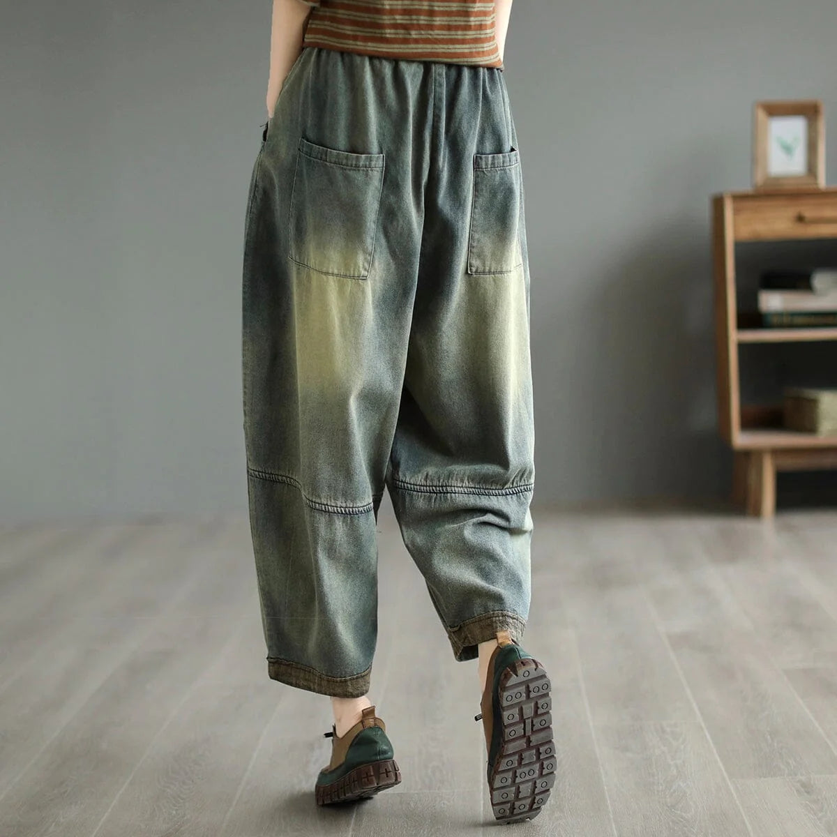 Vintage Distressed High Rise Wide Leg Jeans