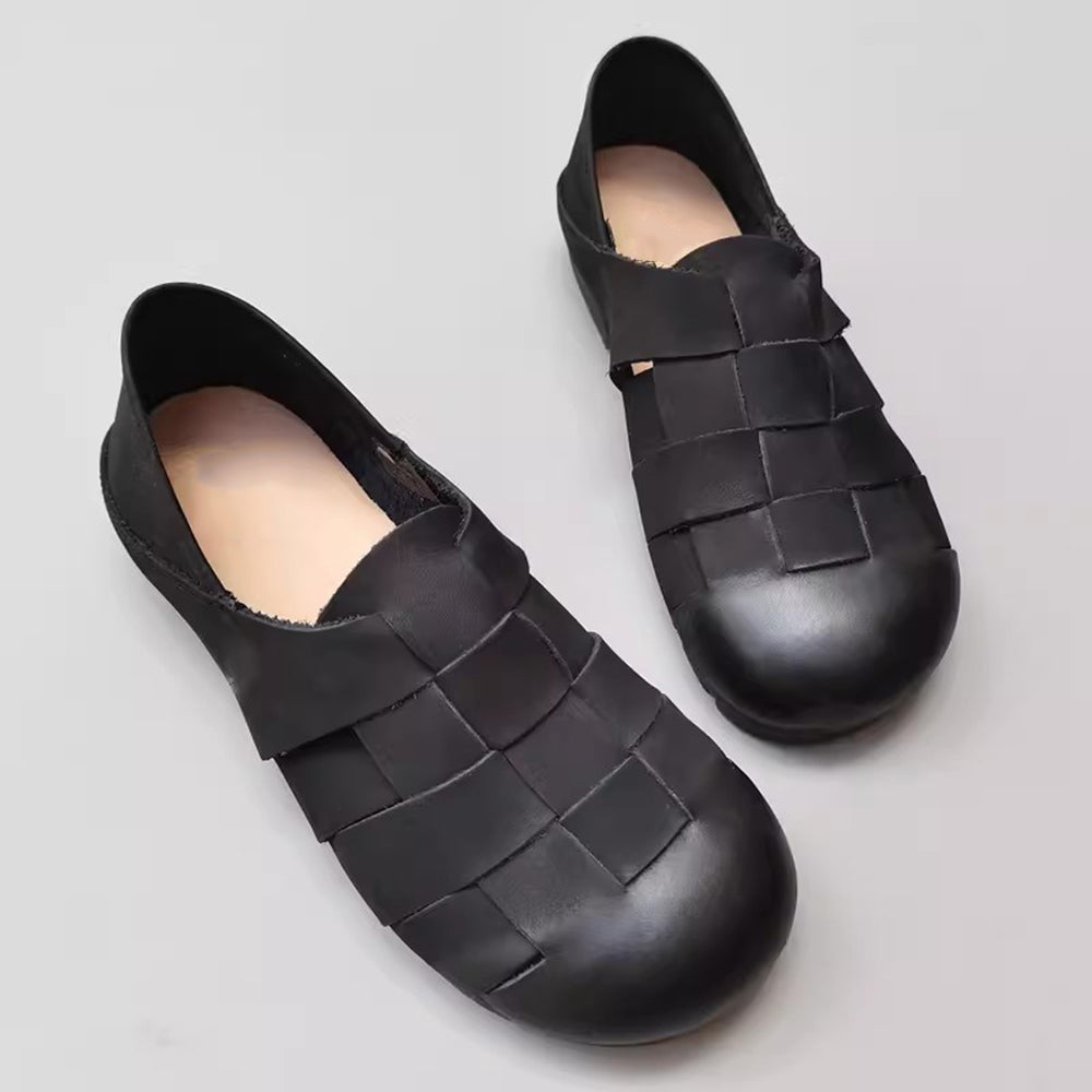 Vintage Handmade Woven Leather Single Shoes