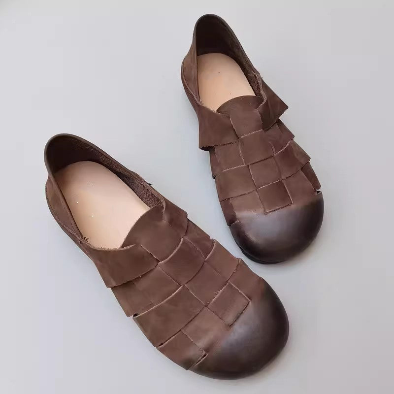 Vintage Handmade Woven Leather Single Shoes