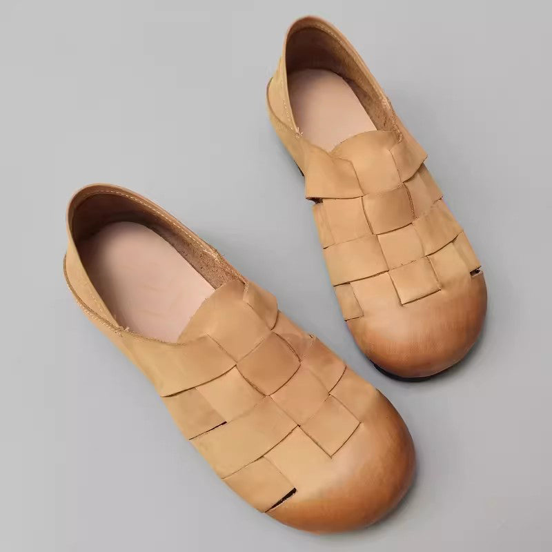Vintage Handmade Woven Leather Single Shoes