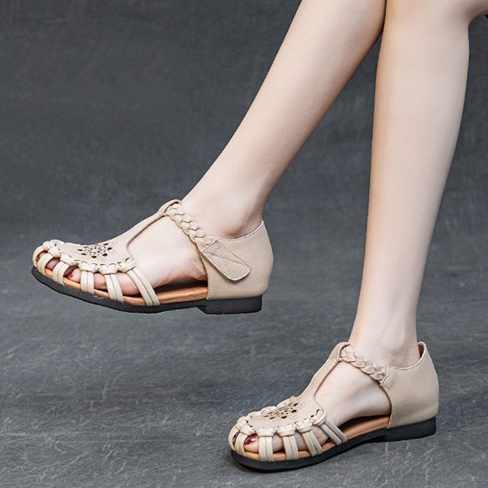 Vintage Hollow Design Leather Sandals