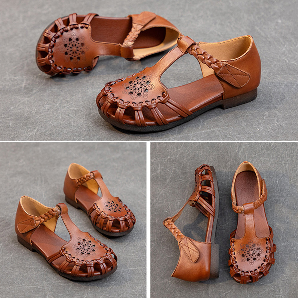 Vintage Hollow Design Leather Sandals