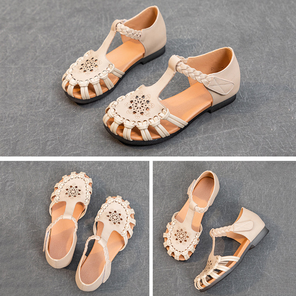 Vintage Hollow Design Leather Sandals