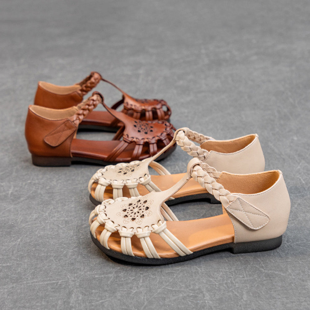 Vintage Hollow Design Leather Sandals